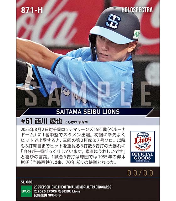 ※ホロスペクトラ 【西川愛也】球団70年ぶりの1試合6安打（25.8.2）