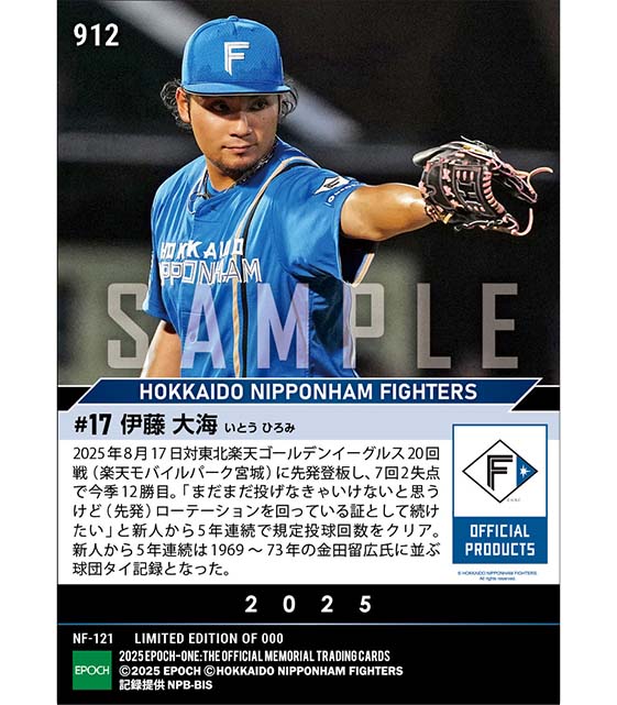 【伊藤大海】今季12勝目で新人から5年連続規定投球回到達（25.8.17）