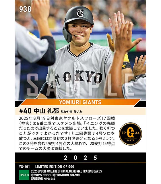 【中山礼都】プロ初2打席連続本塁打（25.8.19）