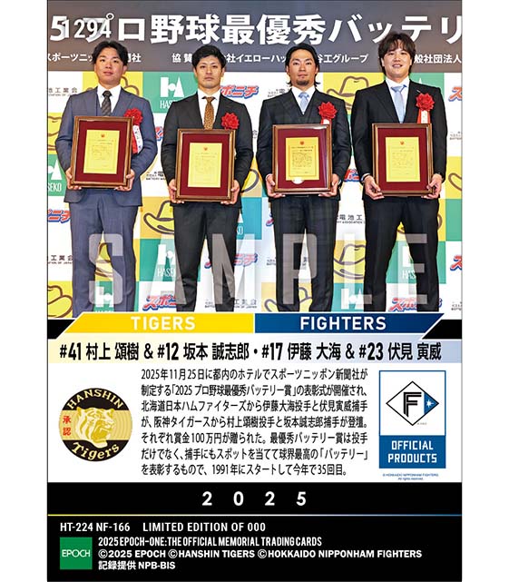 【伊藤大海／伏見寅威 村上頌樹／坂本誠志郎】2025 プロ野球最優秀バッテリー賞（25.11.25）
