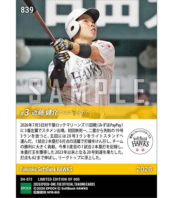 【近藤健介】3年ぶり20本塁打到達(26.7.5)