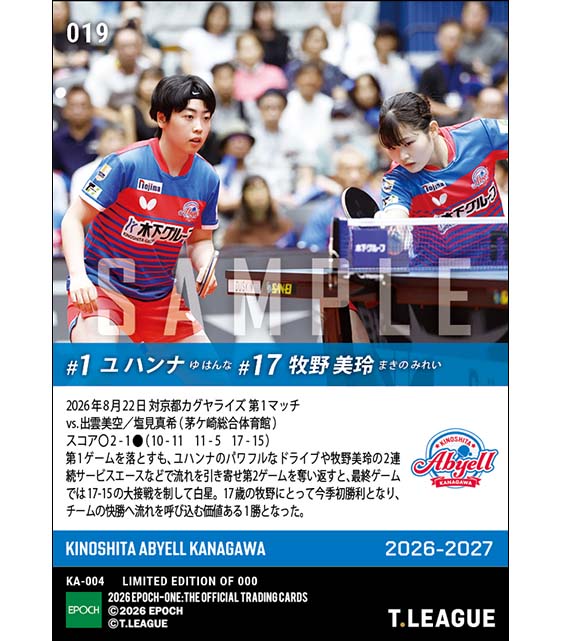 【牧野美玲/ユ ハンナ】17歳の牧野がダブルスで今季初勝利(26.8.22)