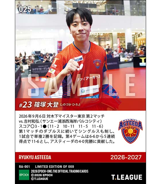 【篠塚大登】首位攻防戦を制する単複2勝(26.9.6)